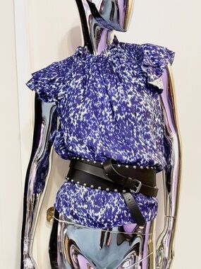 Spring Special🌷💦”Sea” Indigo Blue + White ruffle neckline + shortsleeved top